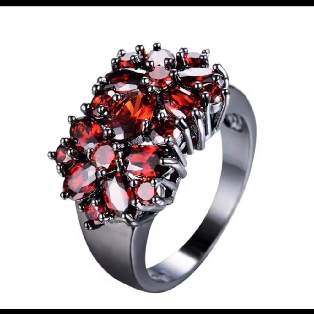 Silver Plated Ruby Red Hematite Finish Size 8 Ring - image 2